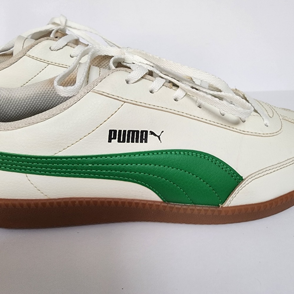 Puma White Sneakers with Green Formstrip and Gum Sole Mens Sz 10.5 - Picture 5 of 9